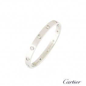 Cartier White Gold Diamond Love Bracelet Size 16 B6040716